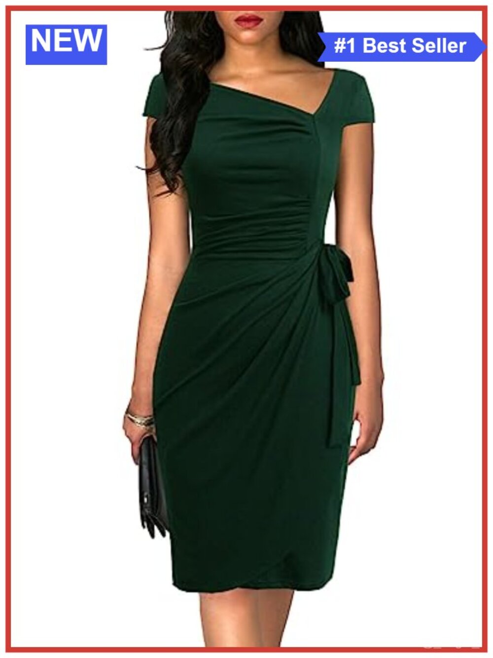 Vintage Cap Sleeve Asymmetrical Neckline Sheath Bodycon Wrap Work Party Dress